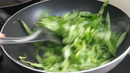 Green Vegetables Stir Fried in Pan