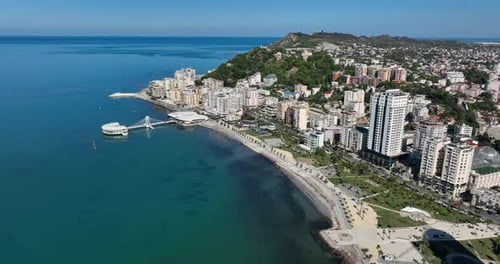 Aerial view of Durres, Albania, showcasing the coastal city and beautiful blue waters
