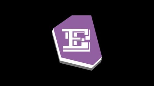 Violette Form mit stilisiertem Buchstaben E