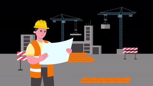 Engineers Working On Construction 4K On Alpha Channel