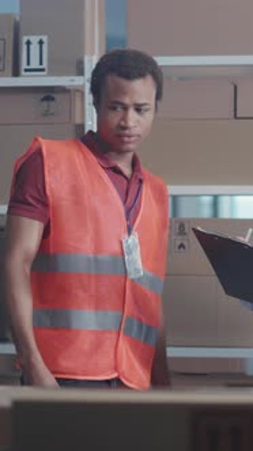 MultiRace Male Couple Cooperating in Storage Room of Post Office Direcrot Business Adult Singing