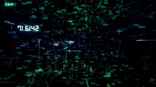 Futuristic Digital Grid Network with Abstract Flowing Data Numbers