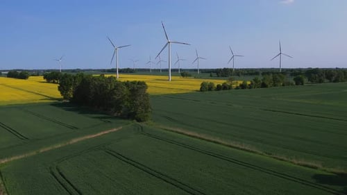 Aerial View Wind Power Plant Generating Electricity Renewable Green Clean Energy Sustainable Living