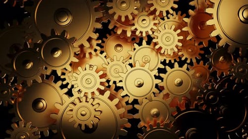 The concept is that the mechanism made of golden gears works and rotates