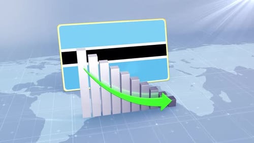 Botswana Flag with 3D Bar Chart Showing Economic Decline