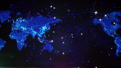 Digital World Map Global Network Connection Animation