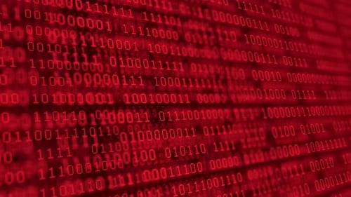 Binary Code Matrix Background with Red Digits Moving on Screen