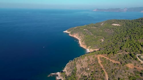 Coast side of Turkey - Beautiful aerial view of the mediterranean sea and mountain - Kabak, Turkey