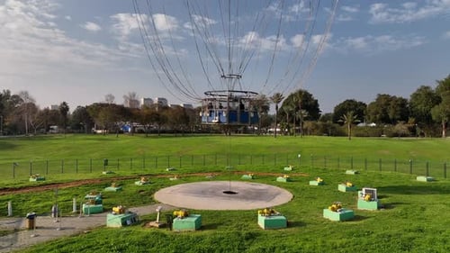Aerial shot of a hot air balloon over Yarkon Park Tel Aviv, Israel