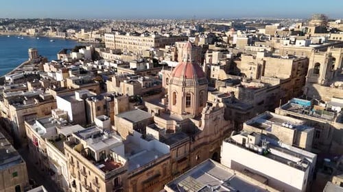 Aerial view of Orthodox Church of St Nicholas in Valletta city, Malta