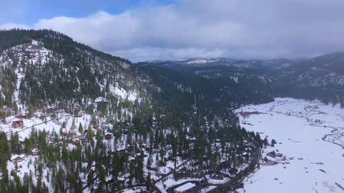 Winter Aerial View With Rainbow at Palisades Tahoe California USA