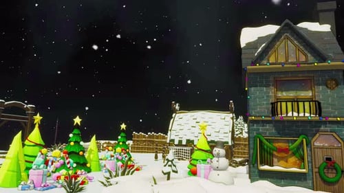 Charming Animated Christmas Village with Falling Snow
