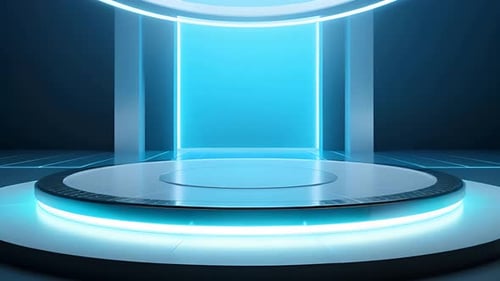 Abstract Futuristic Podium with Glowing Neon Lights