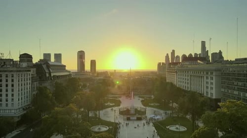 Aerial Drone Scene flying forward May Square to Casa Rosada, Buenos Aires, Argentina, the presidenti
