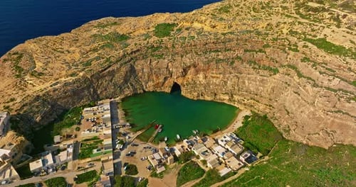 Aerial View of Blue Hole on Gozo Island Malta