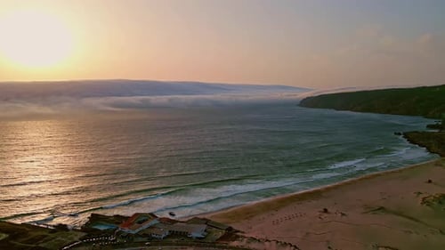 Breathtaking Marine Sunset Shining Over Deep Ocean Water Drone View Golden Sun
