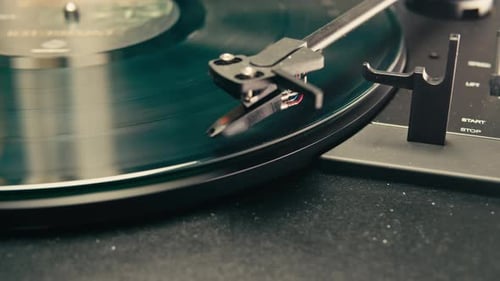 Record Spinning Vinyl Player Record Spinning Spinning Vinyl Turntable Close Up Macro Needle Playing