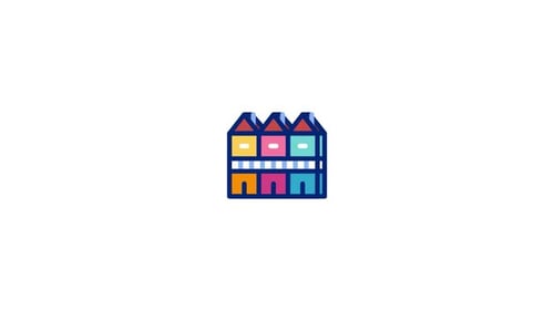 Animated Flat Design Houses Icon with Line Reveal