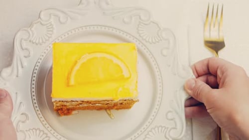 Waviness Effect of A Piece of Tangerine Cake with Jelly