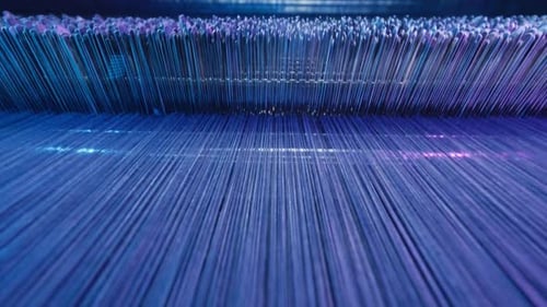 Weaving loom industrial textile production at work. close up. 4K