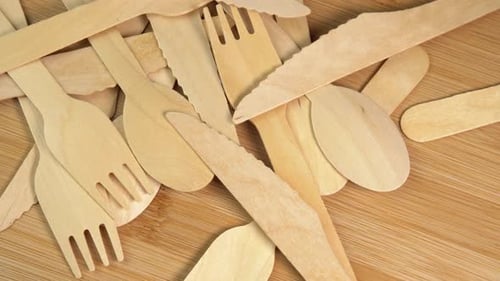 Rustic Wooden Cutlery Displayed Overhead