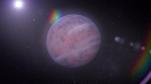 Futuristic Rotating Planet in Starry Space with Lens Flare