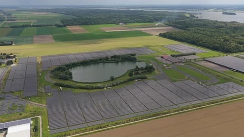 Large PV array across farmland, electricity from the sun, Netherlands