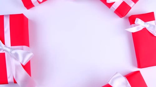 Rotating or Background or Frame with Place to Insert Text with Red Festive Boxes with Ribbons and