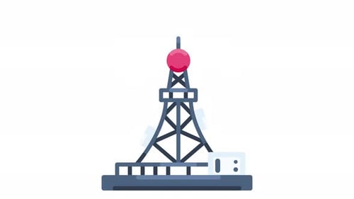 Flat Design Animated Communication Tower with Radio Waves