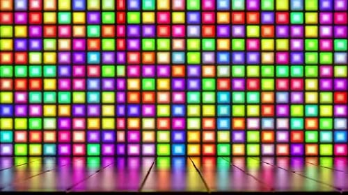 Bunte Neon-Disco-Lichtwand mit reflektierendem Bühnenboden f