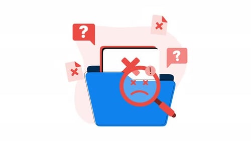 Animated Folder Error Message with Question Marks and Red X