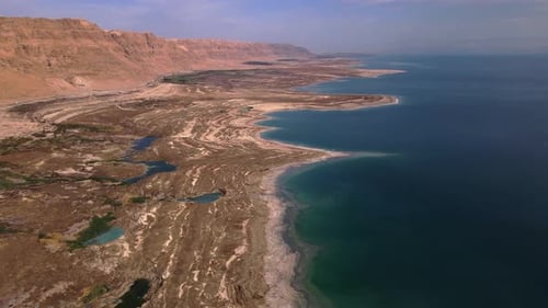 Israel, Dead Sea, Yehuda Desert. Dead Sea. Soaring aerial view above the Dead Sea. Natural landscape