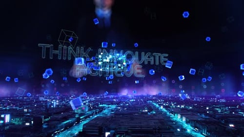 Think Innovate Achieve Empresario que trabaja con realidad virtual en la oficina