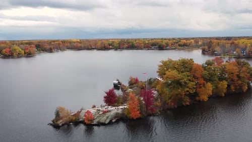 Scenic Lake Islands with Colorful Autumn Trees Aerial