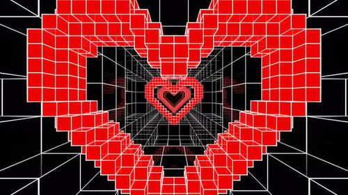 Black And Red Pixel Heart Tunnel Background Vj Loop In 4K