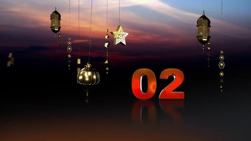 Decorative Ramadan Eid Countdown with Golden Lanterns