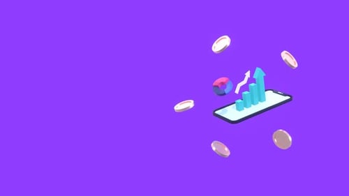Animated Financial Growth on Smartphone with Charts and Coins