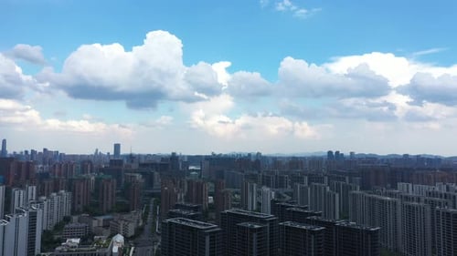 Aerial View of a Bustling City with Modern Skyscrapers Hangzhou China