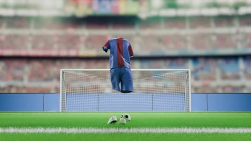 Invisible Football Player Kicking Ball in Stadium Animation