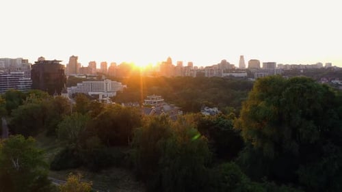 Modern Urban Architecture and Green City Park in Sunshine