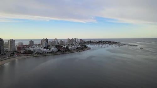 Coastal Cityscape Aerial View on a Sunny Day