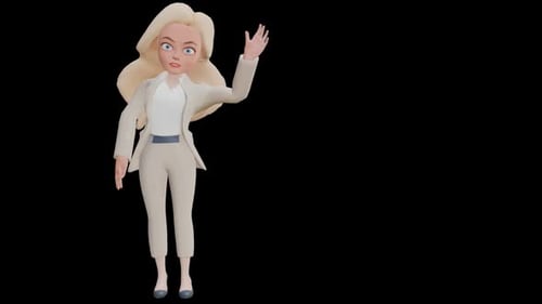 3D Animated Business Woman Waving and Pointing