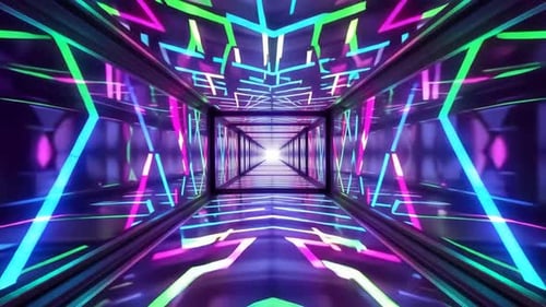 Futuristic Sci Fi Neon Corridor with Glowing Lines