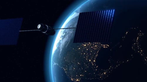 Planet Earth and satellite. View from space.