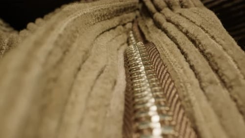 Macro Shot of Beige Corduroy Material with Zipper