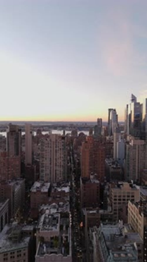 Vertical Views of Manhattan Streets in New York City Highlighting Skyline and Towering Skyscrapers