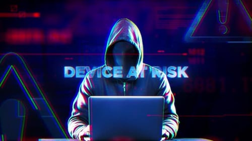 Device At Risk Word On Noise Glitch Error Technology Futuristic Data Background