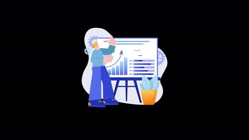 European man presenting a chart and data on a board