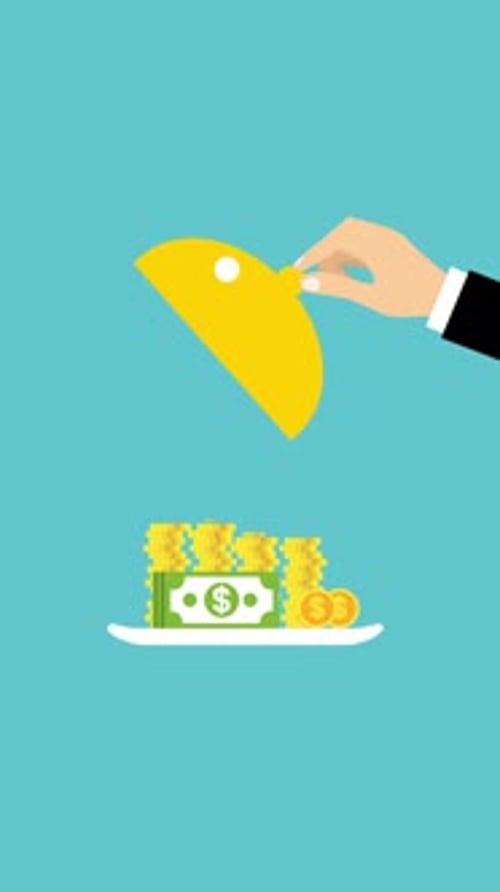 Business Man Opening Serve Cloche With Money On Vertical