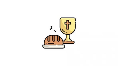 Flat Design Religious Icons: Animated Chalice and Bread